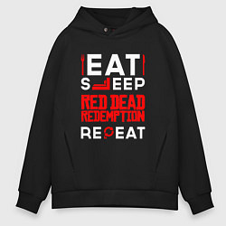 Толстовка оверсайз мужская Надпись eat sleep Red Dead Redemption repeat, цвет: черный