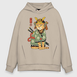 Толстовка оверсайз мужская Samurai battle cat, цвет: миндальный