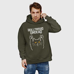 Толстовка оверсайз мужская Hollywood Undead rock cat, цвет: хаки — фото 2