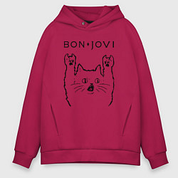 Толстовка оверсайз мужская Bon Jovi - rock cat, цвет: маджента