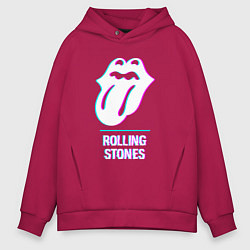 Толстовка оверсайз мужская Rolling Stones glitch rock, цвет: маджента