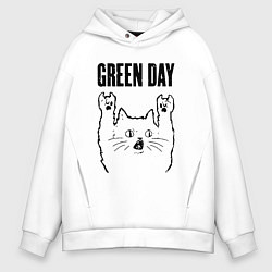 Толстовка оверсайз мужская Green Day - rock cat, цвет: белый
