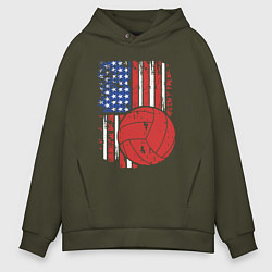 Толстовка оверсайз мужская Volleyball USA, цвет: хаки