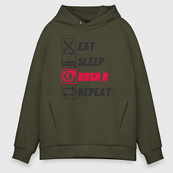 Толстовка оверсайз мужская Eat sleep rush b repeat, цвет: хаки