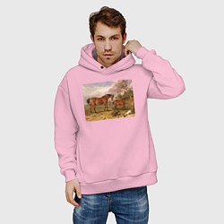 Толстовка оверсайз мужская Две лошади и две собаки, цвет: светло-розовый — фото 2