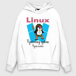 Толстовка оверсайз мужская Пингвин линукс в шляпе, цвет: белый