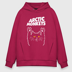 Толстовка оверсайз мужская Arctic Monkeys rock cat, цвет: маджента