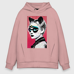 Толстовка оверсайз мужская Cat girl in a mask - neural network - pop art, цвет: пыльно-розовый