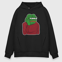 Толстовка оверсайз мужская Лягушонок Пепе вымотался, цвет: черный