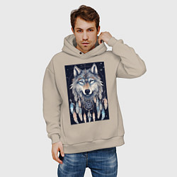 Толстовка оверсайз мужская Шаман волк, цвет: миндальный — фото 2