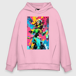 Толстовка оверсайз мужская Девушка в наушниках кайфует от музыки - импрессион, цвет: светло-розовый