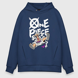 Толстовка оверсайз мужская One piece - Луффи гир 5, цвет: тёмно-синий