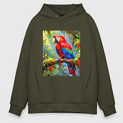 Толстовка оверсайз мужская Яркий красный ара, цвет: хаки