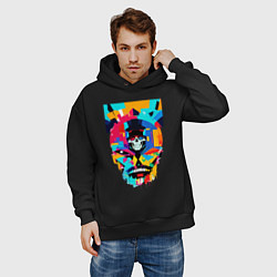 Толстовка оверсайз мужская Funny skull - pop art, цвет: черный — фото 2