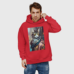 Толстовка оверсайз мужская Городской котяра - модник, цвет: красный — фото 2