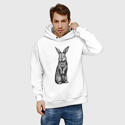 Толстовка оверсайз мужская Кролик стоит, цвет: белый — фото 2