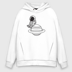 Толстовка оверсайз мужская Космонавт сидит на планете, цвет: белый