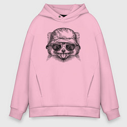 Толстовка оверсайз мужская Красная панда в панаме, цвет: светло-розовый