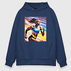 Толстовка оверсайз мужская Девушка спринтер, цвет: тёмно-синий