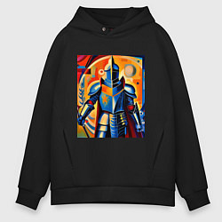 Толстовка оверсайз мужская Средневековый рыцарь в доспехах, цвет: черный