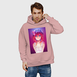 Толстовка оверсайз мужская Anime Girl refflex, цвет: пыльно-розовый — фото 2