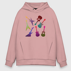 Толстовка оверсайз мужская Цветные гитарки, цвет: пыльно-розовый