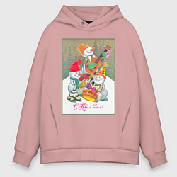 Толстовка оверсайз мужская Снеговики музыканты, цвет: пыльно-розовый