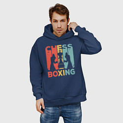 Толстовка оверсайз мужская Шахматный бокс, цвет: тёмно-синий — фото 2