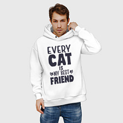Толстовка оверсайз мужская Every cat is my best friend, цвет: белый — фото 2