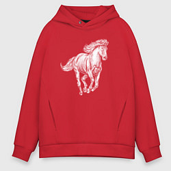 Толстовка оверсайз мужская Белая лошадь скачет, цвет: красный