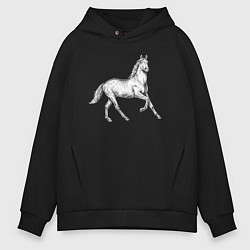 Толстовка оверсайз мужская Белая лошадь на скаку, цвет: черный