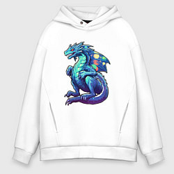 Толстовка оверсайз мужская Синий дракон новогодний, цвет: белый