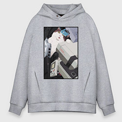 Толстовка оверсайз мужская Кот в ретро консолях, цвет: меланж