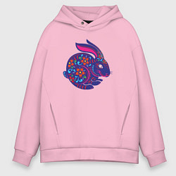 Толстовка оверсайз мужская Цветочный кролик, цвет: светло-розовый