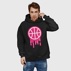 Толстовка оверсайз мужская Pink basketball, цвет: черный — фото 2