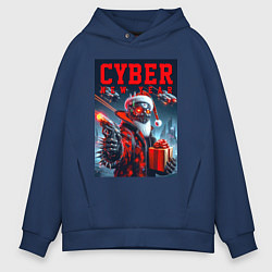 Толстовка оверсайз мужская Cyber Santa with a gun - ai art, цвет: тёмно-синий
