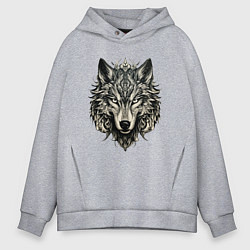 Толстовка оверсайз мужская Племенной волк, цвет: меланж