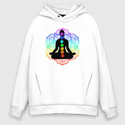 Толстовка оверсайз мужская Символ йоги - символы чакры, цвет: белый