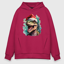 Толстовка оверсайз мужская Новогодний тираннозавр, цвет: маджента