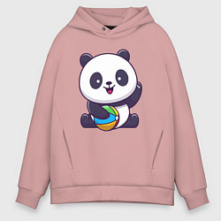 Толстовка оверсайз мужская Панда с мячиком, цвет: пыльно-розовый