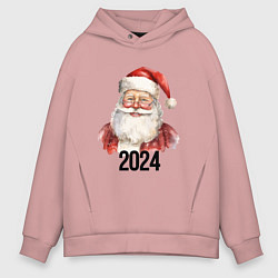 Толстовка оверсайз мужская Санта в очках 2024, цвет: пыльно-розовый