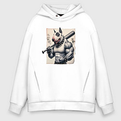 Толстовка оверсайз мужская Качок Булли с битой - нейросеть, цвет: белый