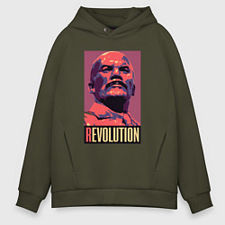 Толстовка оверсайз мужская Lenin revolution, цвет: хаки