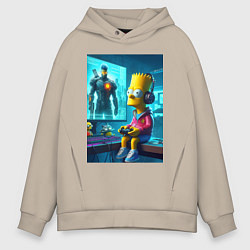 Толстовка оверсайз мужская Bart Simpson is an avid gamer, цвет: миндальный