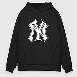 Толстовка оверсайз мужская New York yankees - baseball logo, цвет: черный