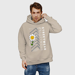 Толстовка оверсайз мужская Ромашка streetwear, цвет: миндальный — фото 2