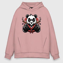 Толстовка оверсайз мужская Панда в кимоно, цвет: пыльно-розовый