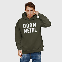 Толстовка оверсайз мужская Надпись Doom metal, цвет: хаки — фото 2