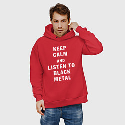 Толстовка оверсайз мужская Надпись Keep calm and listen to black metal, цвет: красный — фото 2