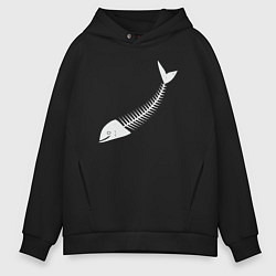 Толстовка оверсайз мужская Скелет рыбы, цвет: черный